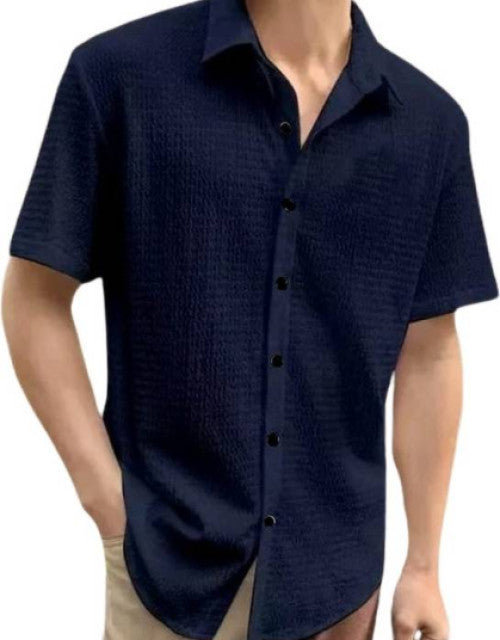 Men Regular Fit Self Design Spread Collar Casual Shirt