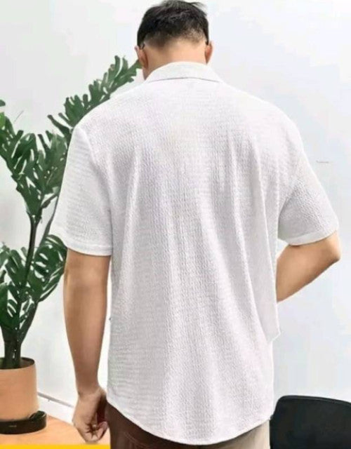 Men Regular Fit Self Design Spread Collar Casual Shirt