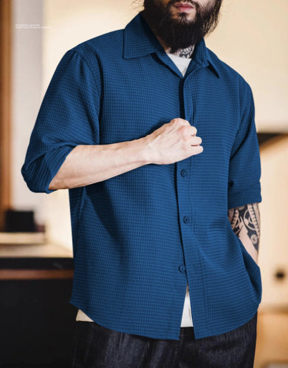 Men Regular Fit Shirt with Spread Collar