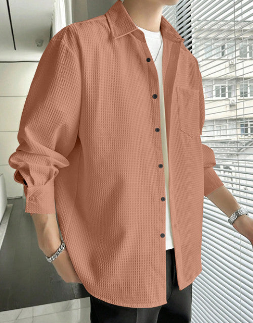 Men Regular Fit Shirt with Spread Collar